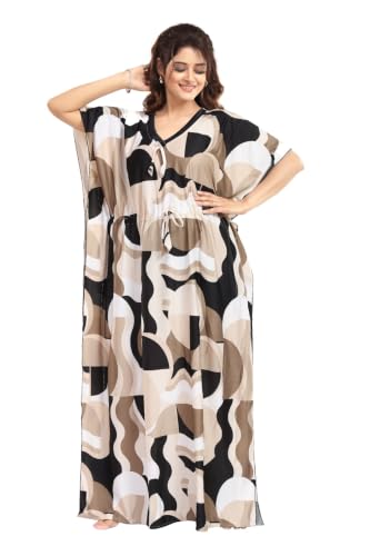 Image of Kaftan Printed Cotton Maxi Dress /Nighty /Nightdress for Ladies /Girls /Women | Free Size