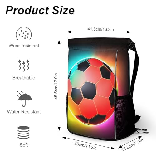 Men's Large Capacity Football Ball Fire Soccer Drawstring Backpack, Waterproof Pull String Sport Bag for Hiking Travel Gym Beach Swim2