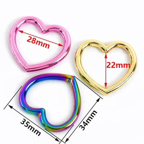 Anillos de corazón de macramé de metal multicolor para llaveros, 5 uds. 2