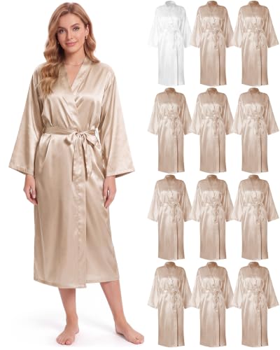 Image of Xtinmee 6 /12pcs Long Satin Kimono Robe, Sleepwear | Bridesmaid Bathrobes, Full Length Loungewear, Silky Cover up, Wedding, Japanese style, Gift-Ready,Bridal Party, Robe Set