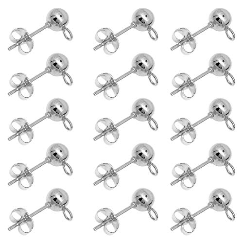 100pcs Ball Earring Studs and Backs, White K Stud with Loop Hypoallergenic Post Earring for Jewelry Making