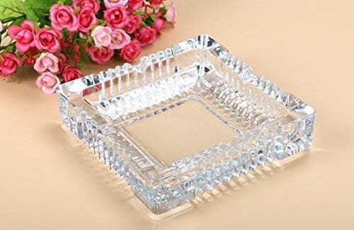 VINCENZOVINCENZO Crystal Glass Square Tabletop Ash Tray for Cigarette, Cigar Smoking for Home, Car, Balcony, Crystal Clear Big Size Square Ashtray Crystal Glass Ash Tray (Square)