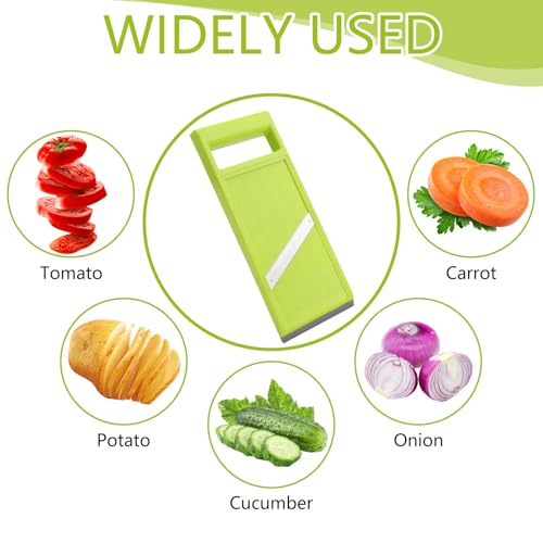Vegetable Slicer Handheld Mandoline Food Slicer Stainless Steel Portable Vegetable Chip Maker for Kitchen Vegetable Fruits Potato Cheese Cucumber Carrot Quick Slice Uniform Slicing Knife, Green - Image 5
