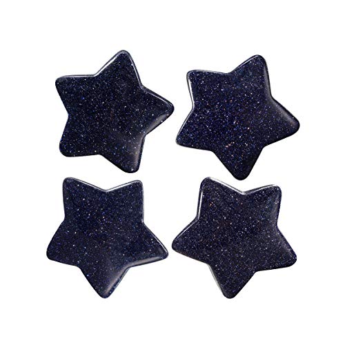 Rockcloud Pack of 4 Healing Crystals Star Shape Worry Stones Pocket Stone Hand Carved Ornamant Home Decoration, Blue Sand Stone