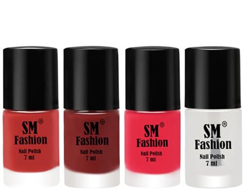 Image of Nail Polish Combo Set (Pack of 4) Quick Dry Gel Finish Nail Paint | Coral Pink ,Jam,Dark Pink,Top Coat | 7 ml Each