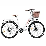 cysum cityrun bici elettrica, 26'' pedalata assistita Bicicletta Elettrica, City E-bike per adulti uomo donna, 250W motore 25km/h, 36v 360WH batteria al litio, gamma 80KM, lcd dispaly (bianco)