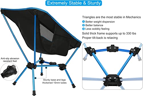 Marchway Lightweight Folding Camping Chair, Stable Portable Compact For Outdoor Camp, Travel, Beach, Picnic, Festival, Hiking, Backpacking, Supports 330Lbs (Blue) #TOP3