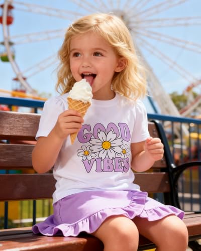 Image of Kids Toddler Girl Summer Clothes Letter Printed T-Shirt Top+ Floral Skirt 2pcs Girl's Skirt Set