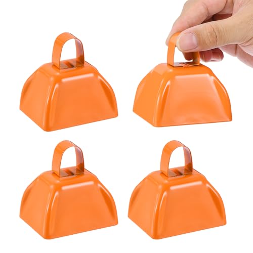 Cloches à vache pour football orange PATIKIL lot de 4 cloches en métal de 3 pouces avec poignée