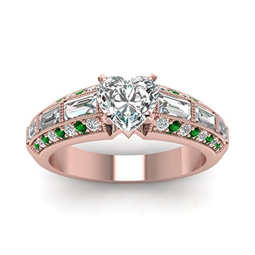 Image of Choose Your Gemstone Edwardian Engagement Ring Rose Gold Plated Heart Shape Vintage Engagement Rings Ornaments Surprise for Wife Symbol of Love Clarity Comfortable US Size 4 to 12