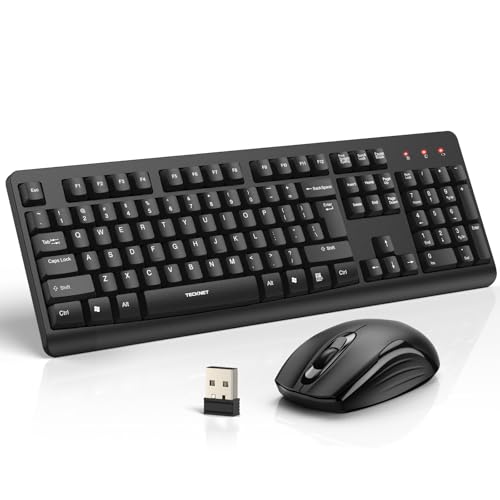 TECKNET Wireless Keyboard and Mouse Combo, Full-Size Ergonomic Keyboard & Optical Mouse, Low-Noise Typing & Clicking,Long Battery Life,Spill-Resistant,2.4G Lag-Free USB Receiver for PC,Laptop,Computer