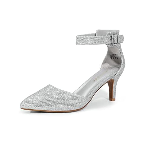 DREAM PAIRS Damen Pumps Sandaletten mit Stiletto Schuhe Damen Elegant Hochzeit Spitze LOWPOINTED-E Silber-Glitter Größe 37 Cover