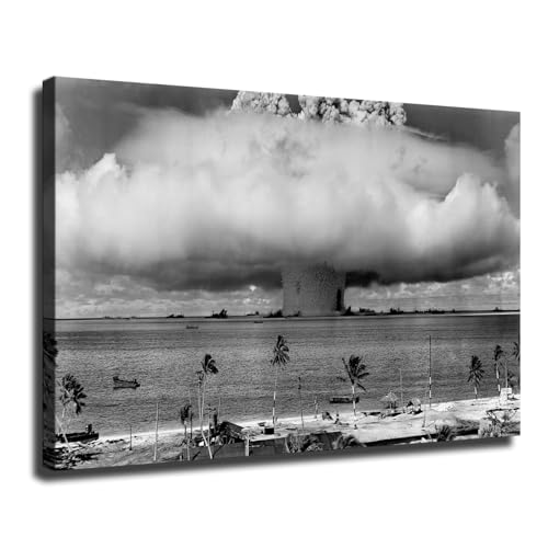 1946 US Atomic Bomb Mushroom Cloud Nuclear Weapons Explosion Historical Poster Room Aesthetic Decoration Painting Canvas Wall and Art Painting Print Modern Home Office Decoration Artwork (12×18inch-Framed)