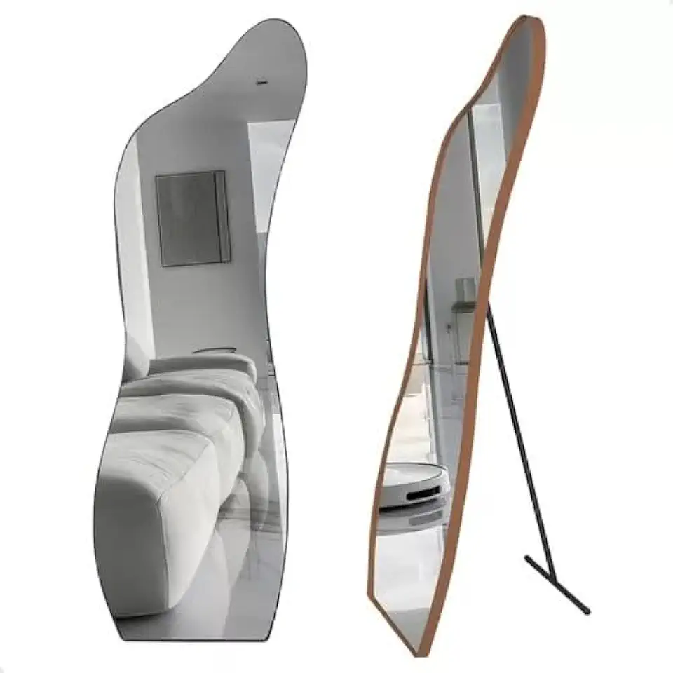 Espelho Curves Orgânico 150x50cm com Suporte de Chão – Design Moderno e Sofisticado (Caramelo)