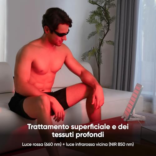Lampada a Infrarossi Pannello Terapia Luce Rossa Viso e Corpo, 160 LED Doppia Lunghezza d’Onda (630 nm + 850 nm), Timer Integrato, 4 Livelli Intensità, Supporto e Occhiali Inclusi - Illuminazione - Immagine 4