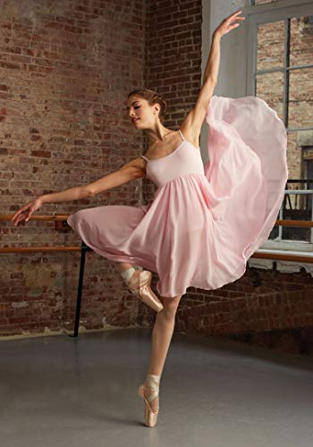 Capezio Sukienka w stylu empire, elegancki kostium taneczny z trymetem i płynną spódnicą z żorżety, sukienka bez rękawów, idealna do tańca lirycznego i baletowego