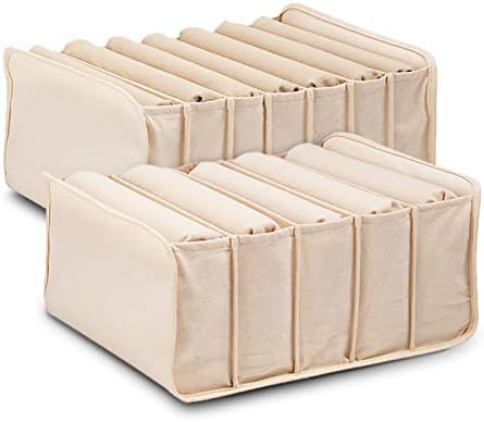 AUHSSAN 2 Packs Cotton Wardrobe Clothes Organizer, Foldable Closet Organizers and Storage Larger 7 Grids 5 Grids Set Drawer Organizer with PP Board for Clothes, Jeans, Pants, Sweaters, Tshirt