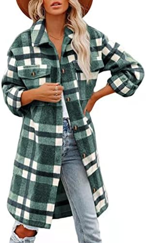 Amazon.com: FindThy Chaqueta larga a cuadros vintage para mujer, con solapa  y botones, con bolsillos, de franela cepillada : Ropa, Zapatos y Joyería