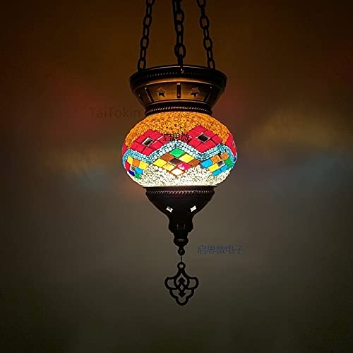 Chandelier Turkish Mosaic Pendant Lamp Vintage Art Deco Handcrafted lamparas de mesa Mosaic Glass Romantic Light lamparas con mosaicos Living Room (Body Color : M25) (M09)