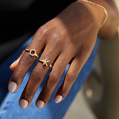 Yelun 18K Gold Plated Personalized Initial Letter Rings Statement Adjustable Open Ring Fashion Charms Cuff Rings For Women Alphabet Letter A To Z Signet Ring Gift For Women (A-White Gold) #TOP2