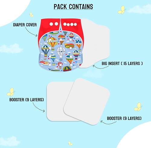 Image of Ambaby Cloth Diapers Pants Quick Dry Comfort GOTS Certified Free Size Button Adjustable, Washable And Reusable Multilayered Cotton Pads And Boosters Parachute Printed