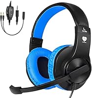 Gaming Headset for Nintendo Switch, Xbox One, PS4, DIWUER Bass Surround and Noise Cancelling 3.5mm Over Ear Headphones with Mic for Laptop PC Smartphones (Black Blue)