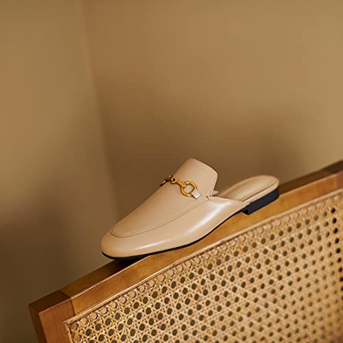 Image of Arqa Mules for Women Almond Toe Leather Flats Slip-on Comfort Backless Loafers Buckle Mule Shoes