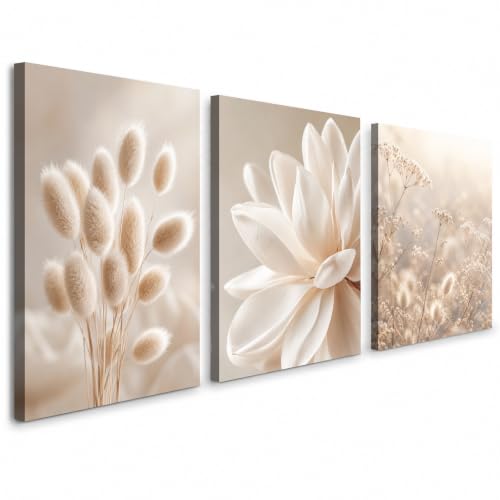 Image of Soft Beige Floral Canvas Prints, Set of 3 Framed 12 x 16 Inch Wall Art