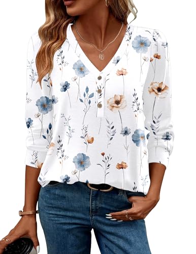 Zeagoo Women's Long Sleeve Shirts 2025 V Neck Fall Dressy Casual Tops Trendy Button Down Blouse Outfits Clothes