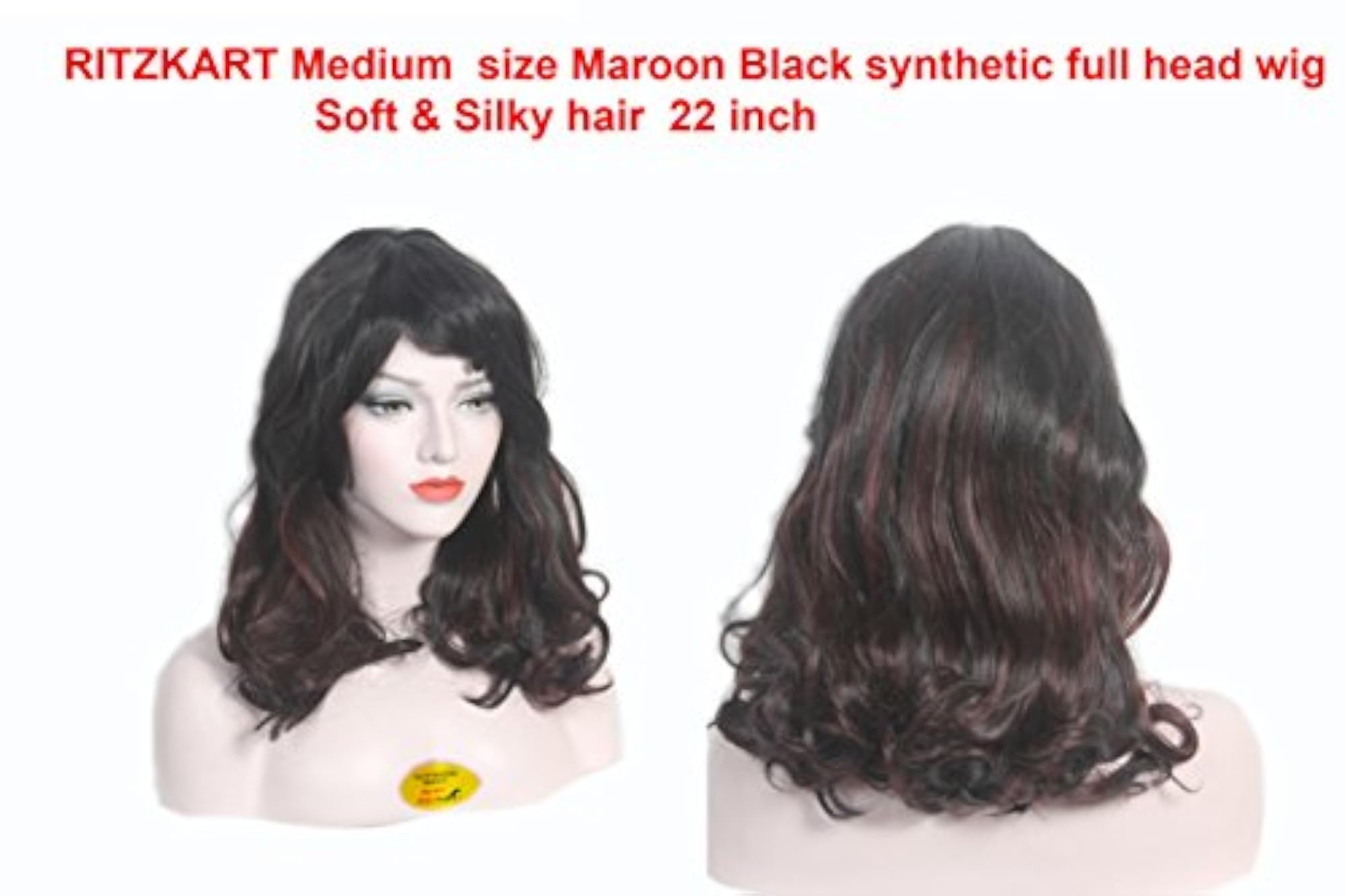 Women Fiber Synthetic Maroon Black Wavy Curly Hair Wig