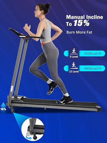 Image of Merax Treadmills for Home 3.0HP Quiet Foldable Treadmill with 15% Incline, Portable Walking Pad with Handle Bar, Walking Pad Treadmill with 300 LBS Capacity, Bluetooth and Heart Rate Sensors