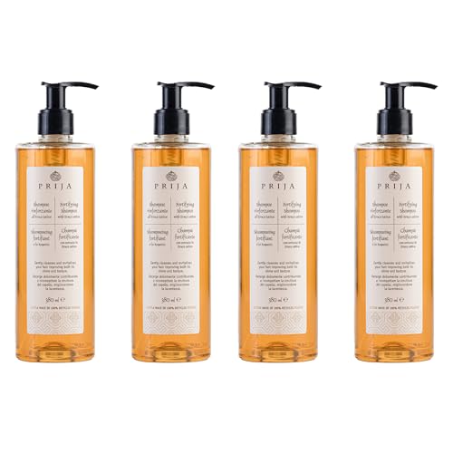Prija Champú Fortificante Limpia y Revitaliza el Cabello con Eruca Sativa para Todo Tipo de Cabello, Hidratante Champú Aporta Brillo y Mejora la Textura 4 x 380ml