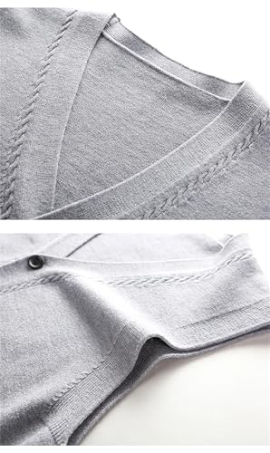 Jegsnoe Men V Neck Knit Sleeveless Cardigan Vest Casual Preppy Sweater Vest3