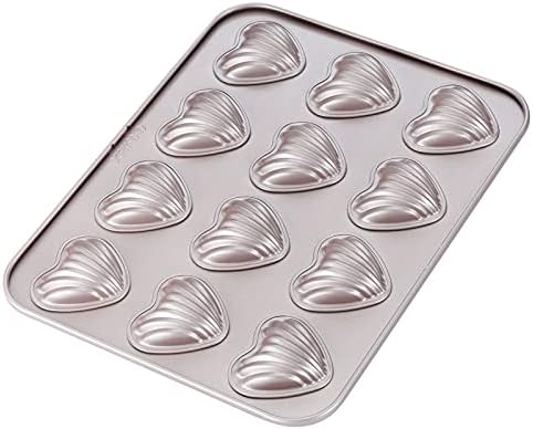 CHEFMADE Madeleine Mold Cake Pan, 12-Cavity Non-Stick Heart-Shaped Shello Madeline Bakeware for Oven Baking (Champagne Gold)