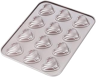 CHEFMADE Madeleine Mold Cake Pan, 12-Cavity Non-Stick Heart-Shaped Shello Madeline Bakeware for Oven Baking (Champagne Gold)