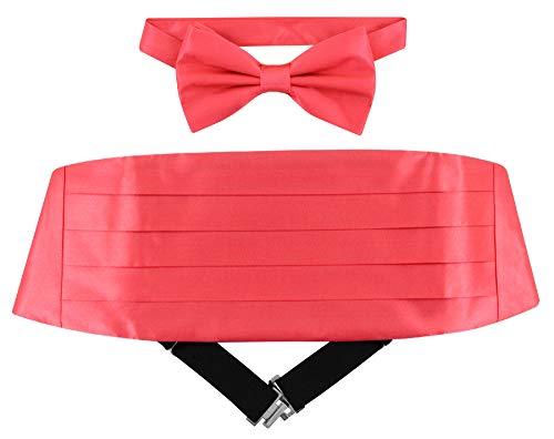 Conjunto de fajín y corbatín de seda color coral para hombre