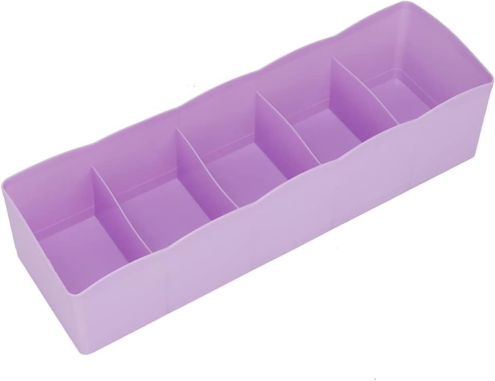 Drawer Organizer Cube Basket for Bras Underwear Socks - EcoFriendly 5 Grids Drawer Divider for Wardrobe, Easy to Use, Ideal for Living Space Organization (Purple)