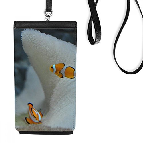 Smartphone bourse poisson-clown en cuir noir idéale pour sorties et voyages