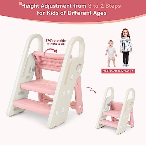 image for Onasti Foldable Toddler Step Stool for Bathroom Sink, Adjustable 3 Ste