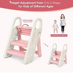 Onasti Foldable Toddler Step Stool for Bathroom Sink, Adjustable 3 Step Stool for Kids Toilet Potty Training Stool with Handles, Child Kitchen Counter Stool Helper, Plastic Ladder for Toddlers Pink Onasti Foldable Toddler Step Stool for Bathroom Sink Adjustable 3 Step Stool for Kids Toilet Potty Training Stool with Handles Child Kitchen Counter Stool Helper Plastic Ladder for Toddlers Pink