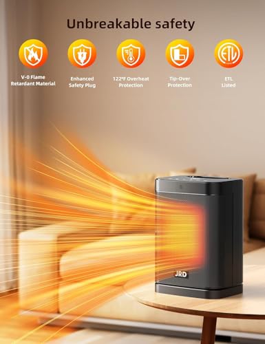 Jrd Space Heater Indoor, Jrd 1500W Ptc Portable Electric Heater With 80°Oscillation thumb #2