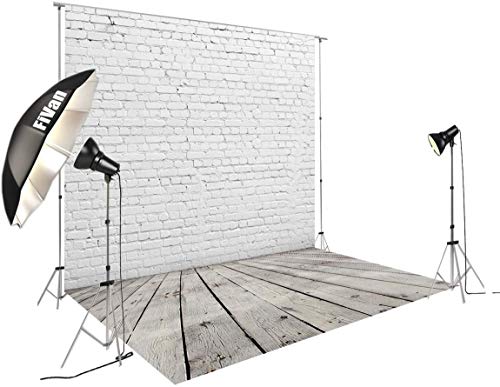 HUAYI White Brick Wall with Gray Wooden Floor Photography Backdrop Vinyl Background for Pictures D-2504 (8x12ft(CottonPolyester))