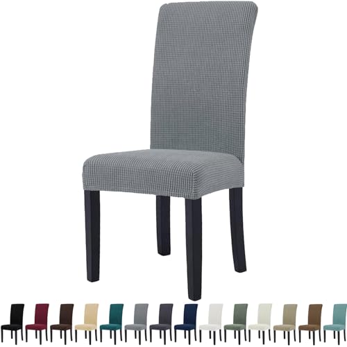 YSTELLAA Fundas Sillas De Comedor Pack 4, Fundas Sillas Ajustables, con Respaldo, Súper Elástica, Universal, Fácil De Instalar, Lavables, para Comedor Sala Cocina, Gris Claro
