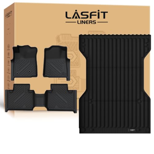 LASFIT Floor Mats & 6FT Bad Mat for Toyota Tacoma 2005-2011 Access Cab Auto Tran, All Weather Custom Fit Floor Liner for Tacoma Second Row Optional with Center Storage Box,TPE Mats Front&Rear 2 Row