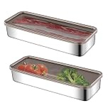 Les-Theresa 2Pcs Bacon Box For Fridge, Deli Meat Containers With Lids Storage Container Stainless Steel Cold Meat Container, Saver Box For Pasta, Celery, Etc(26.5 * 10 * 4.6cm)
