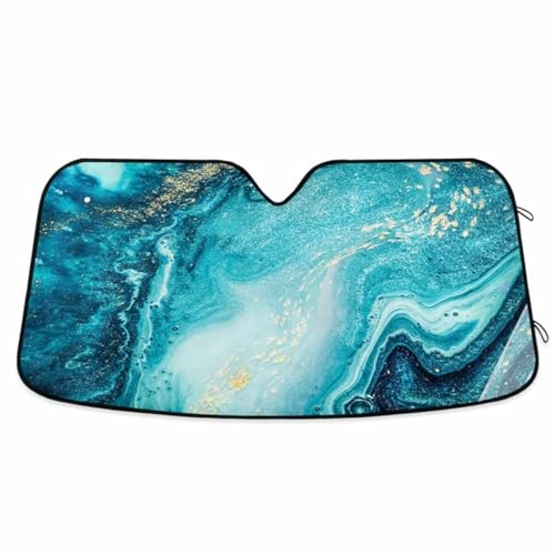 Boccsty Ocean Blue Marble Windshield Sun Shade for Car Truck SUV Gold Glitter Car window shades Car sun shade Auto Car Sun Visor for Men Woman M