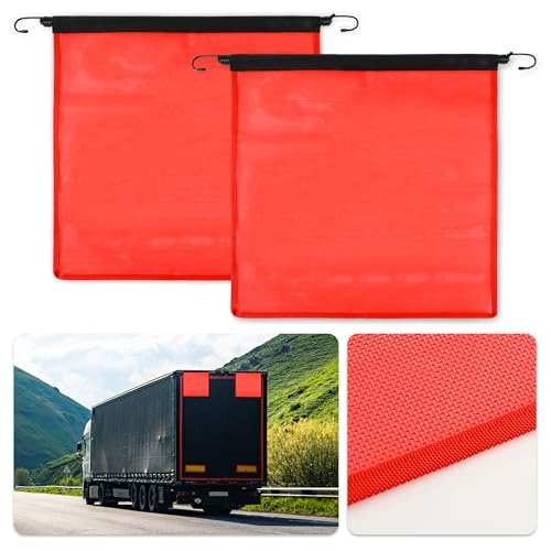 2 Pcs Red Flag for Truck Loads, 18 X 18 Inch Safety Flags for Trucks with Bungee Cord Attachment, Oversize Load Flags for Transporting, Red Warning Flag (RED)