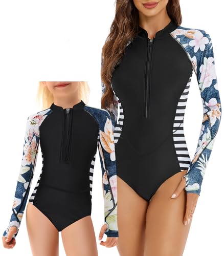 Women and Girls Matching Swimsuit: Long Sleeve One Piece Rash Guard Bathing Suit UPF 50+ (Please Order Separately)