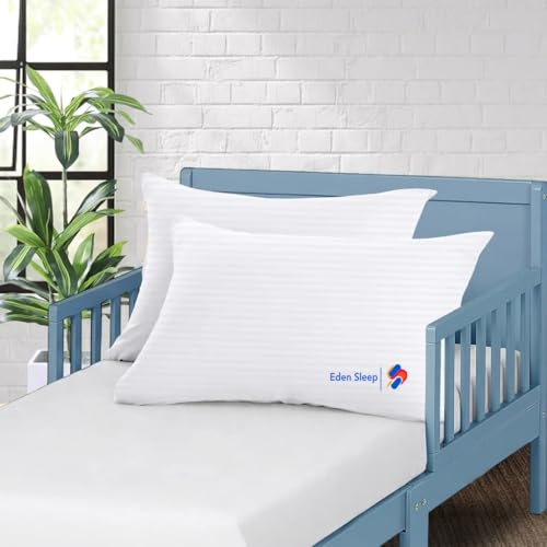 Image of Youth Pillow Cases - 500 Thread Count 16 x 22 inch, Pack of 2 White Strip Pillow Cover 100% Cotton Travel Pillow Case for Kids, Zipper Closure Toddler Youth Pillowcase 16x22, White Striped
