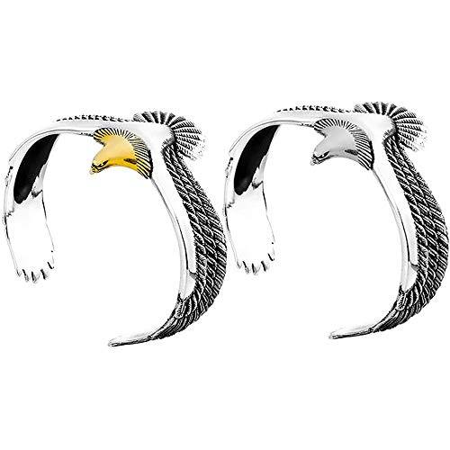 2 Pcs Eagle Manchette Bracelet, Viking Raven Eagle Bracelet Bracelet Païen Bijoux Eagle Manchette Wrisband, Unique Mémoire Thai Argent Rétro Aigle Plume Ailes Cover